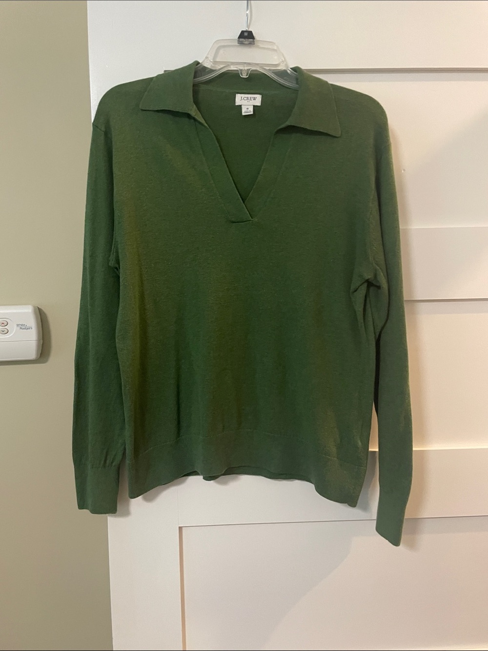 J. Crew Green V-Neck Collared Sweater